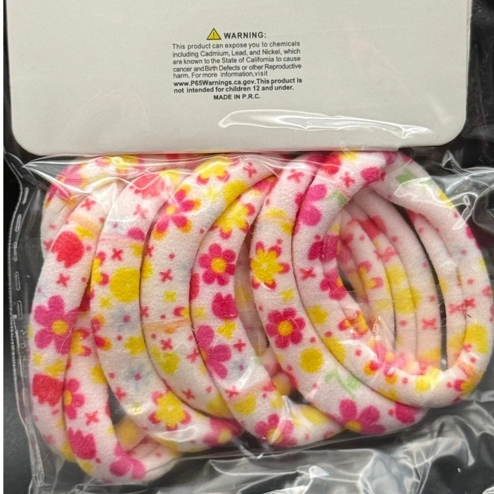 Princess Accessories Floral Plush Hair Ties 6 Pack Pink Yellow White Flower NEW